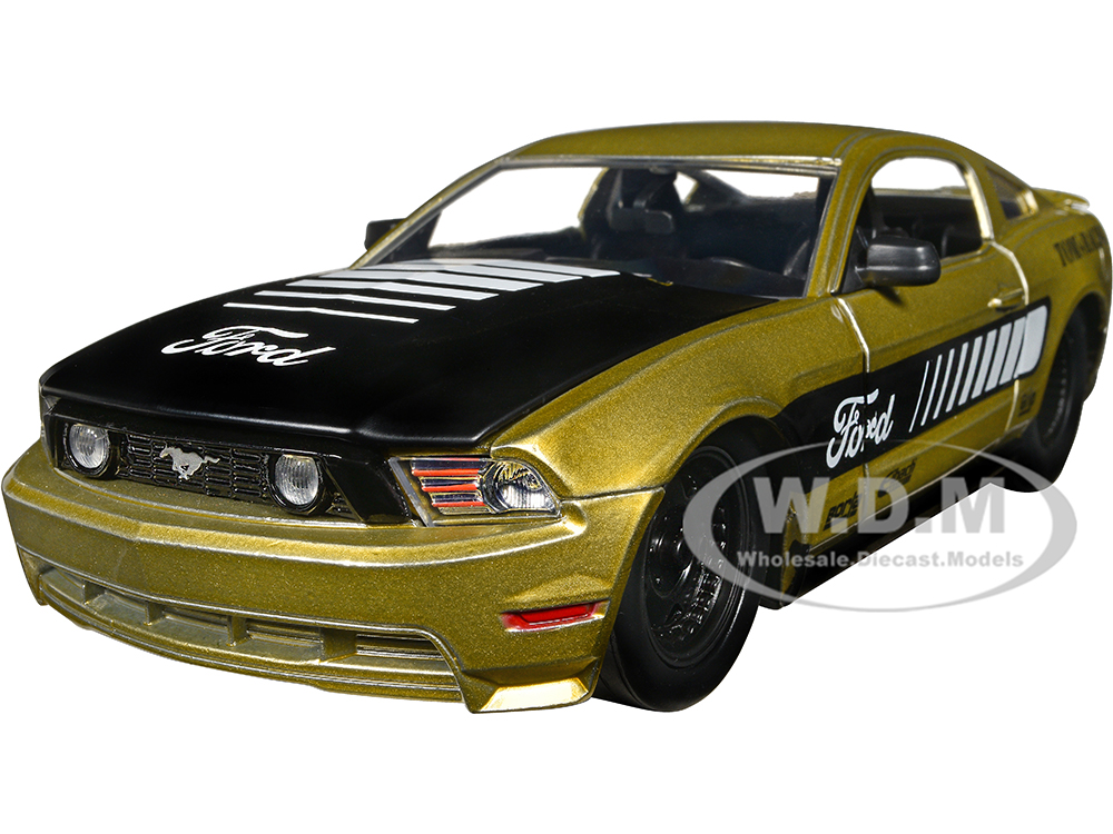 2010 Ford Mustang GT Gold Metallic with Black Graphics and Hood Toms Racing Bigtime Muscle Series 1/24 Diecast Model Car by Jada
