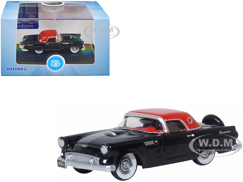 1956 Ford Thunderbird Raven Black with Fiesta Red Top 1/87 (HO) Scale Diecast Model Car by Oxford Diecast