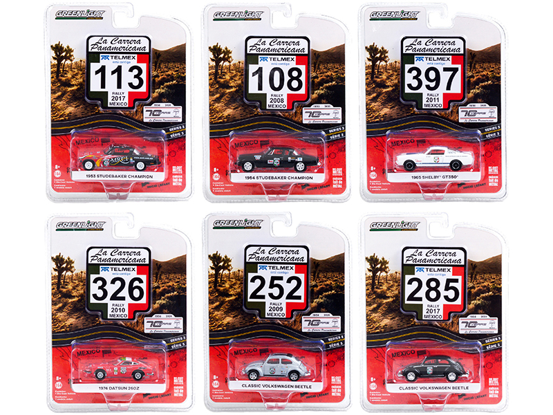 "La Carrera Panamericana" 70 Years Anniversary (1950-2020) Set of 6 pieces Series 3 1/64 Diecast Model Cars by Greenlight