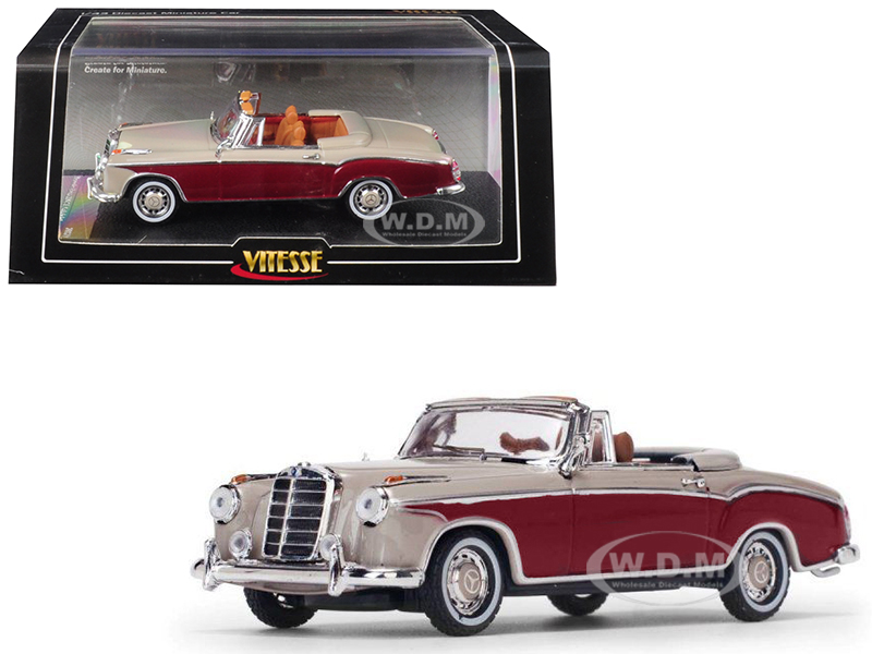 Image of 1958 Mercedes Benz 220 SE Cabriolet Light Ivory and Red 1/43 Diecast Model Car by Vitesse