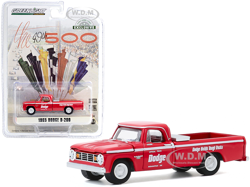 Image of 1965 Dodge D-200 Official Pickup Truck Red "Dodge Builds Tough Trucks" 49th International 500 Mile Sweepstakes "Hobby Exclusive" 1/64 Diecast Model C