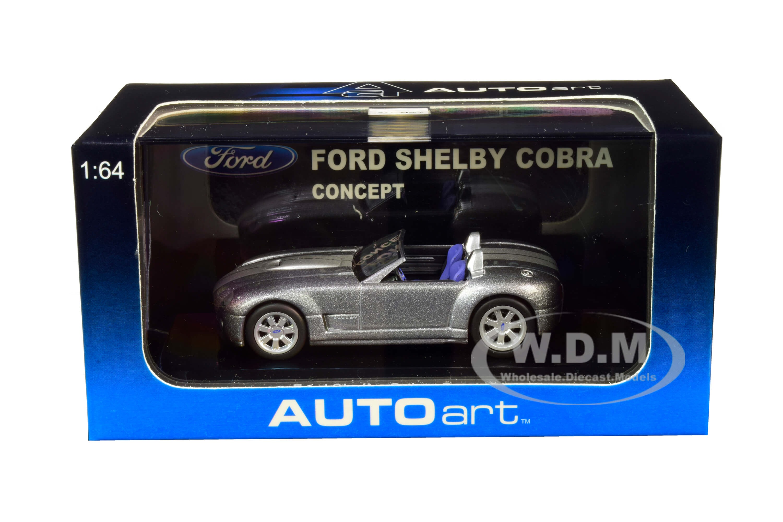 Ford Shelby Cobra Concept Tungsten Silver Metallic With Gray Stripes 1/64 Diecast Model Car By Autoart