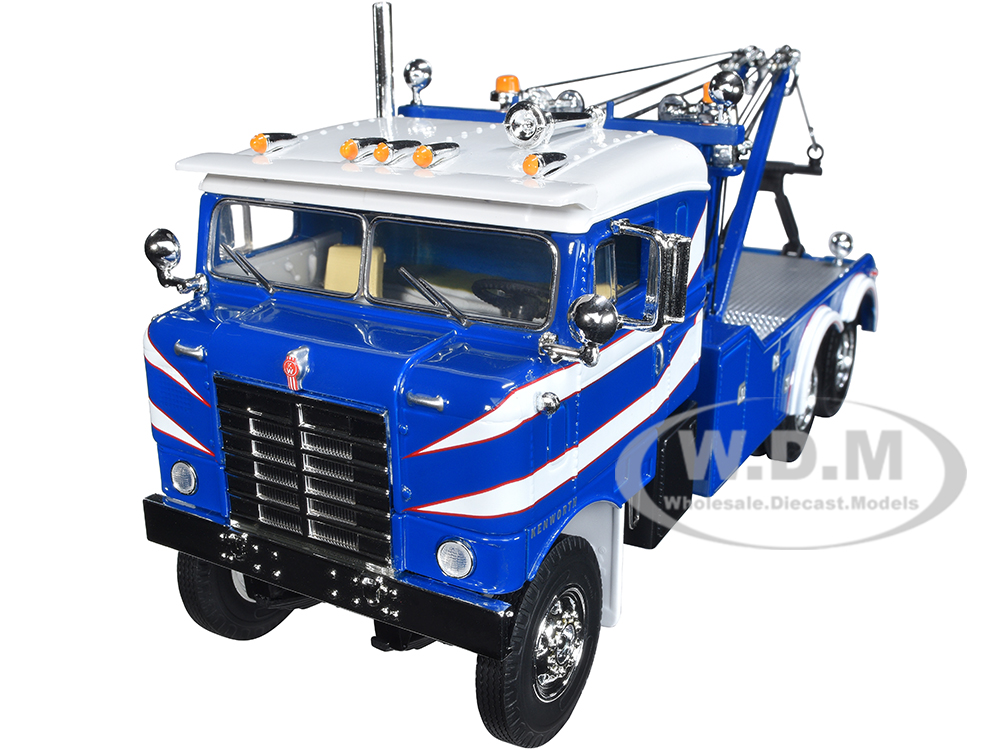 1953 Kenworth Bullnose Heavy-Duty Holmes Wrecker Tow Truck Rich Blue and White 1/34 Diecast Model by First Gear