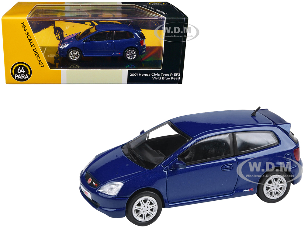 2001 Honda Civic Type R EP3 Vivid Blue Pearl Metallic 1/64 Diecast Model Car by Paragon Models