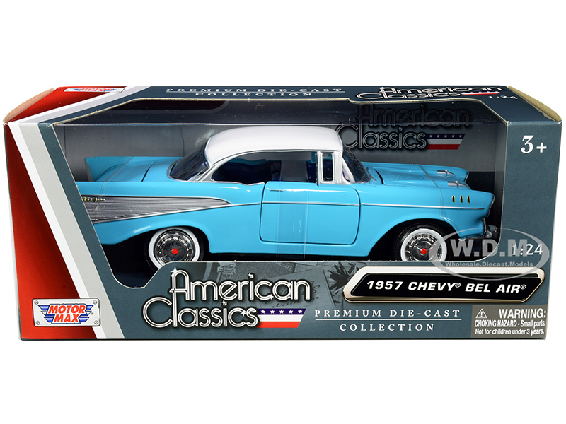 Image of 1957 Chevrolet Bel Air Light Blue with White Top "American Classics" 1/24 Diecast Model Car by Motormax
