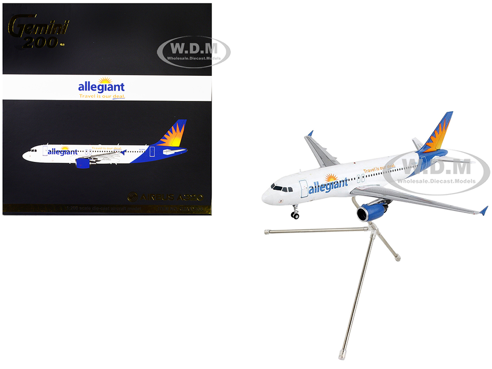 Airbus A320 Commercial Aircraft Allegiant Air White with Blue Tail Gemini 200 Series 1/200 Diecast Model Airplane by GeminiJets