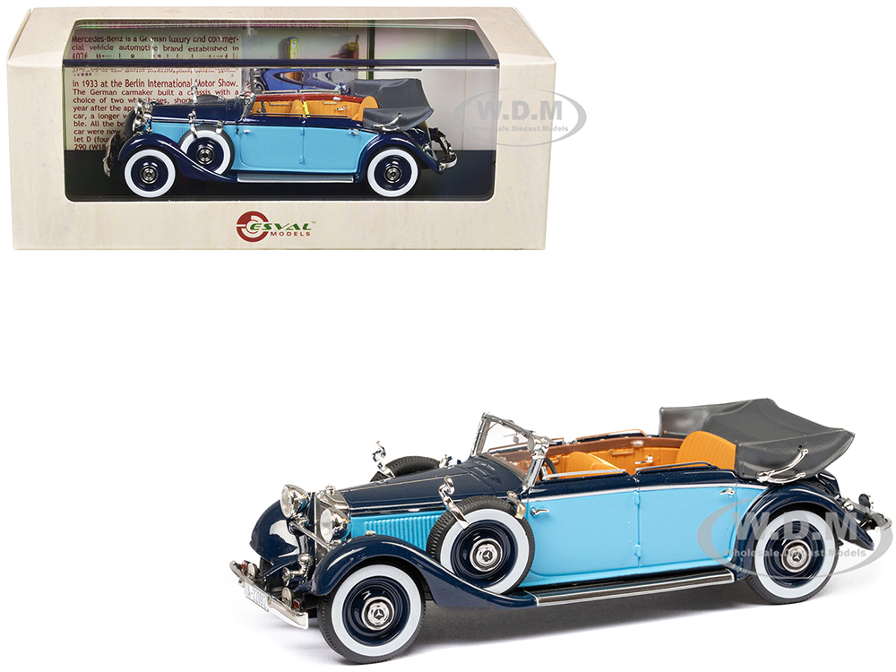 1933-37 Mercedes-Benz 290 W18 Lang Cabriolet D Two-Tone Blue Limited Edition to 250 pieces Worldwide 1/43 Model Car by Esval Models