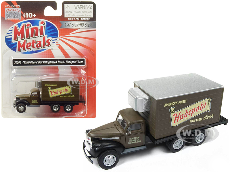 Image of 1941-1946 Chevrolet Box (Reefer) Refrigerated Truck "Hudepohl Beer" Brown 1/87 (HO) Scale Model by Classic Metal Works