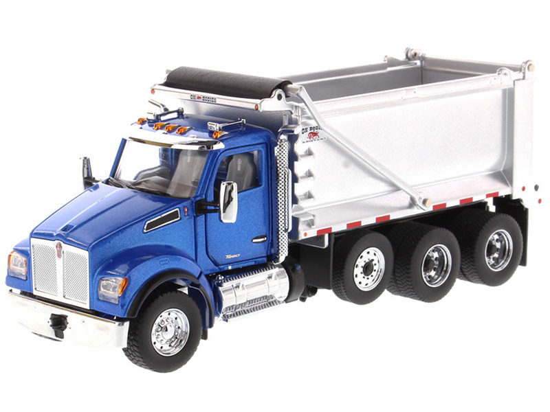 Kenworth T880S SFFA Tandem Axle with Pusher Axle OX Stampede Dump Truck Blue and Chrome Transport Series 1/50 Diecast Model by Diecast Masters