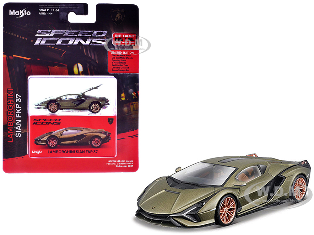 Lamborghini Sian FKP 37 Green Metallic Speed Icons Series 1/64 Diecast Model Car by Maisto