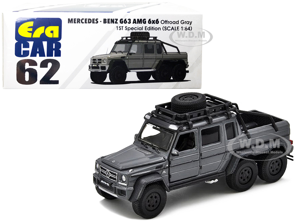 Mercedes Benz G63 AMG 6x6 Pickup Truck with Roof Rack Offroad Gray "1st Special Edition" 1/64 Diecast Model Car by Era Car