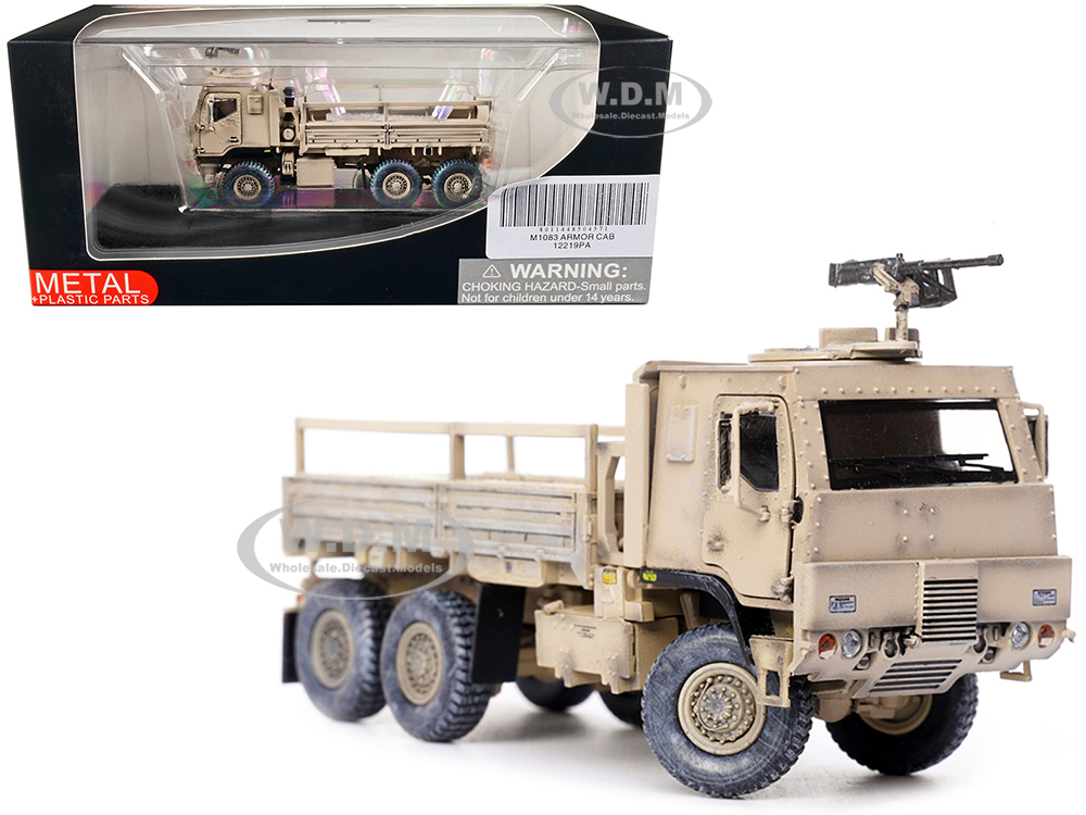 M1083 MTV (Medium Tactical Vehicle) Armored Cab Cargo Truck with Turret Desert Camouflage US Army Armor Premium Series 1/72 Diecast Model by Panzerkampf