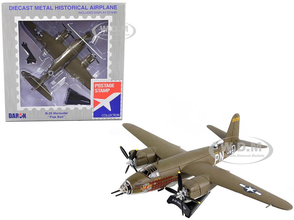 Martin B-26 Marauder Bomber Aircraft Flak Bait United States Army Air Forces 1/107 Diecast Model Airplane by Postage Stamp