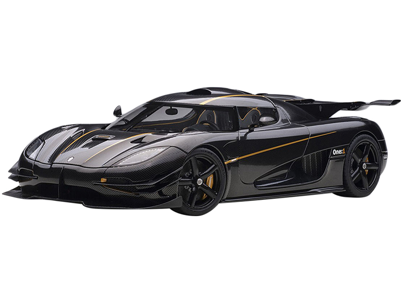 Image of Koenigsegg One 1 Clear Carbon Fiber with Gold Stripes 1/18 Model Car by Autoart