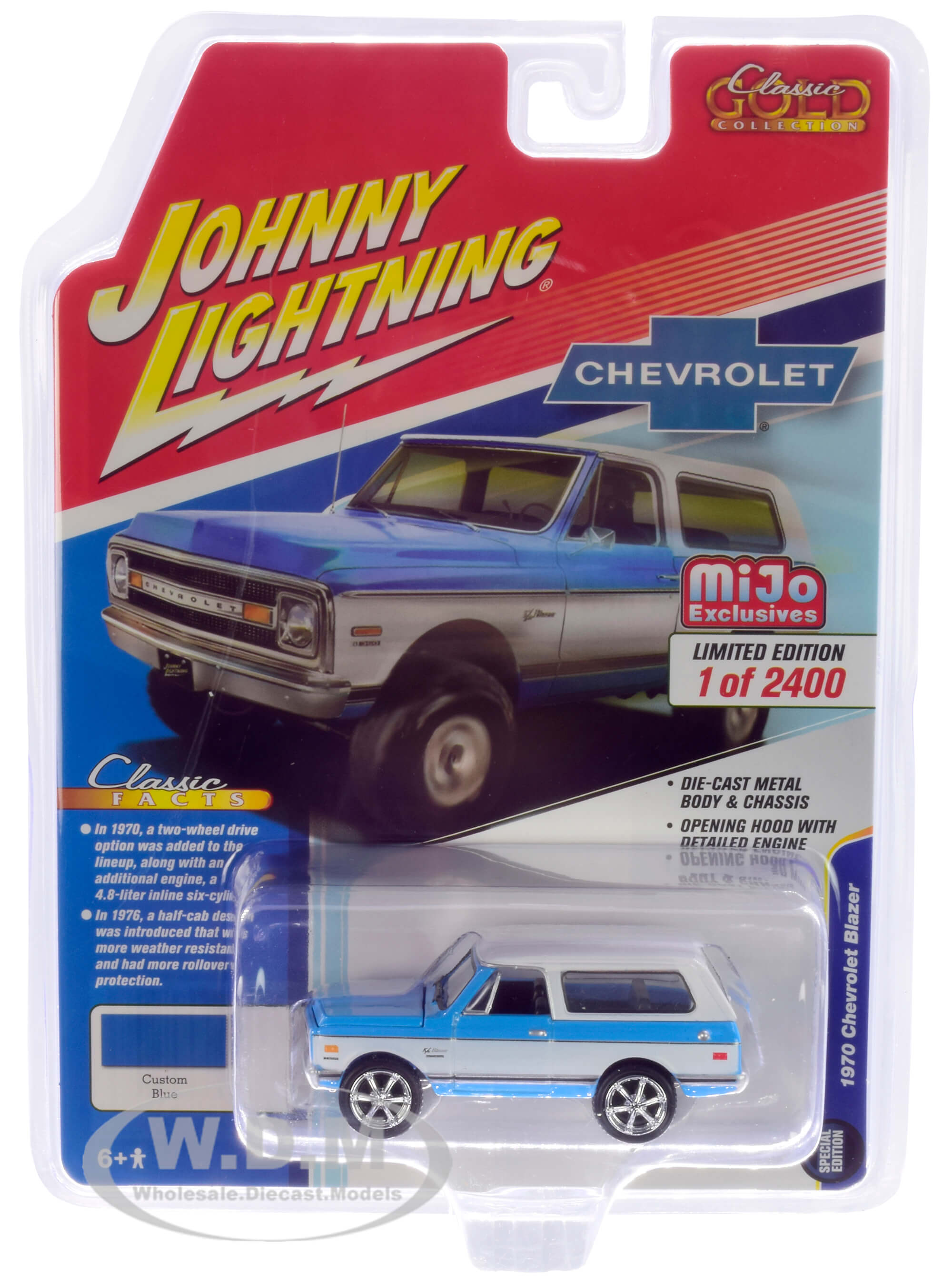 1970 Chevrolet Blazer Custom Blue And White Limited Edition To 2400 Pieces Worldwide 1/64 Diecast Model Car By Johnny Lightning