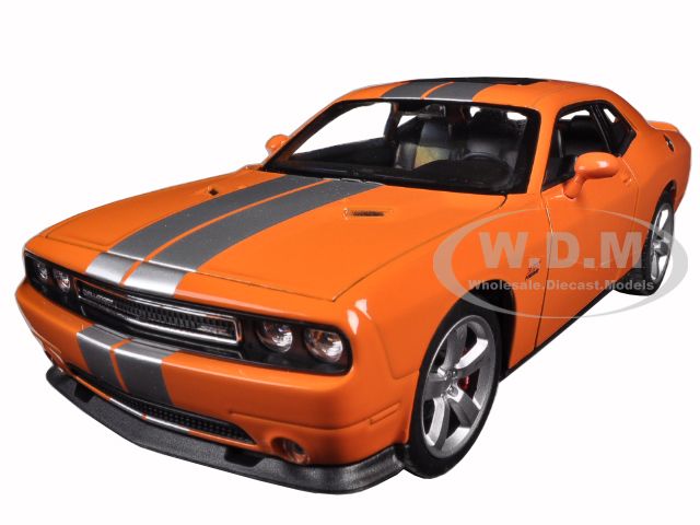 Dodge Challenger Srt Orange With Silver Stripes 1/24-1/27 Diecast Model Car By Welly