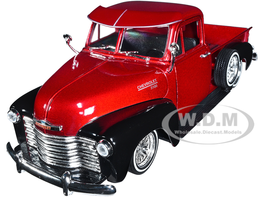 1953 Chevrolet 3100 Pickup Truck Lowrider Red Metallic and Black Two-Tone Low Rider Collection 1/24 Diecast Model Car by Welly