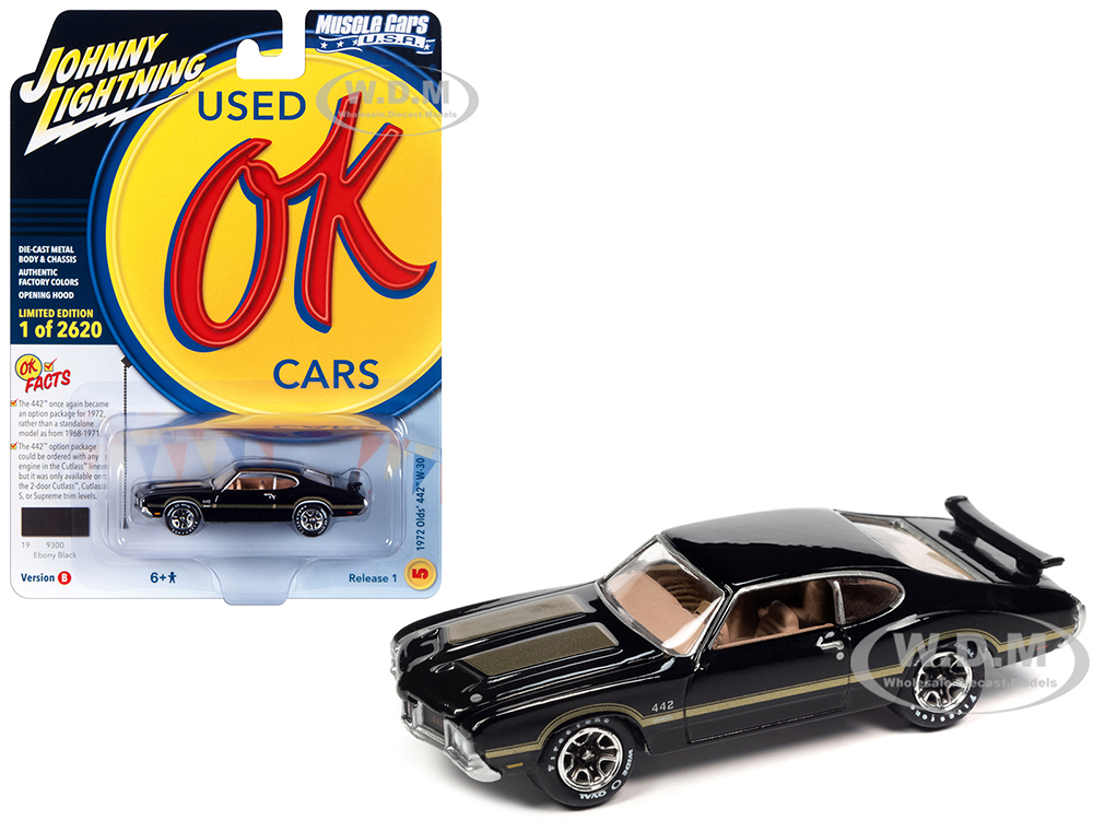 1972 Oldsmobile 442 W-30 Ebony Black With Gold Metallic Stripes Limited Edition To 2620 Pieces Worldwide OK Used Cars 2023 Series 1/64 Diecast Mode