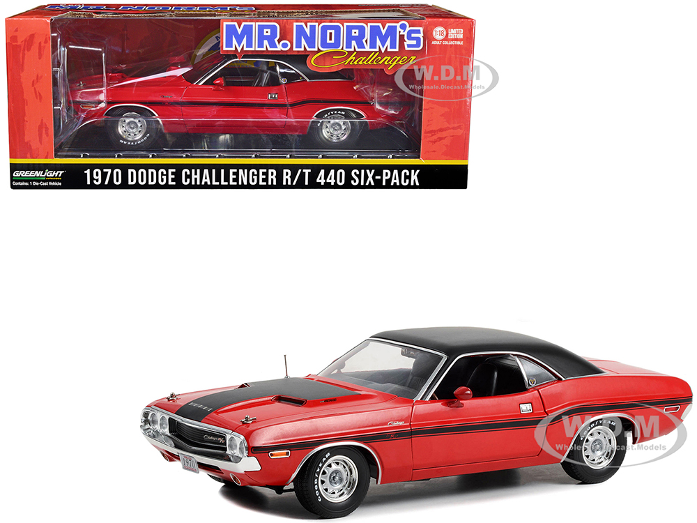 1970 Dodge Challenger R/T 440 Six-Pack Red With Black Stripes And Top Real Mr. Norms Challenger - Mr. Norms Grand Spaulding Dodge 1/18 Diecast Mode