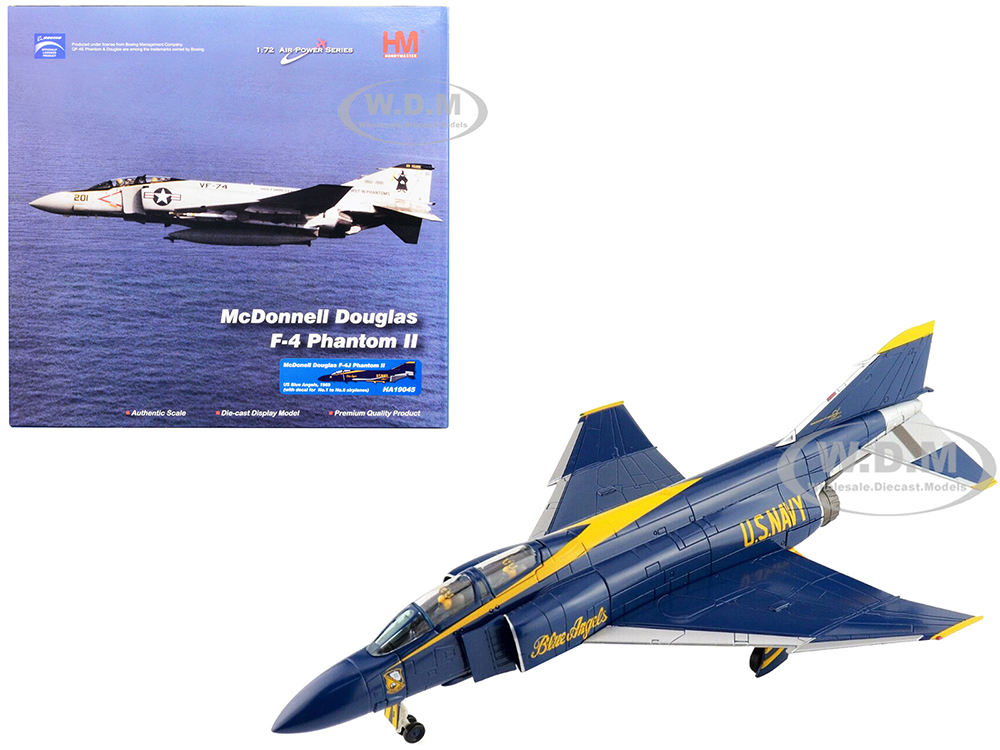 McDonnell Douglas F-4J Phantom II Fighter Aircraft Blue Angels with Number Decals United States Navy (1969) Air Power Series 1/72 Diecast Model by Hobby Master