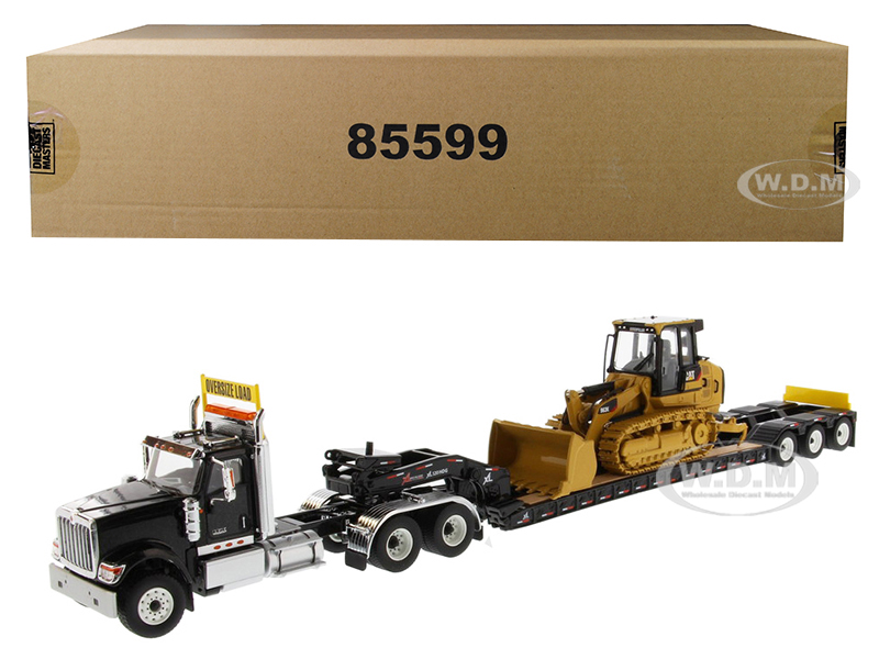 International HX520 Tandem Tractor Black with XL 120 Lowboy Trailer and CAT Caterpillar 963K Track Loader Set of 2 pieces 1/50 Diecast Models by Diec