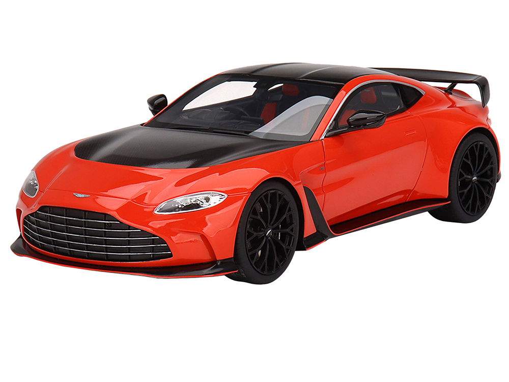 Aston Martin V12 Vantage RHD (Right Hand Drive) Scorpus Red with Black Top and Carbon Hood 1/18 Model Car by Top Speed