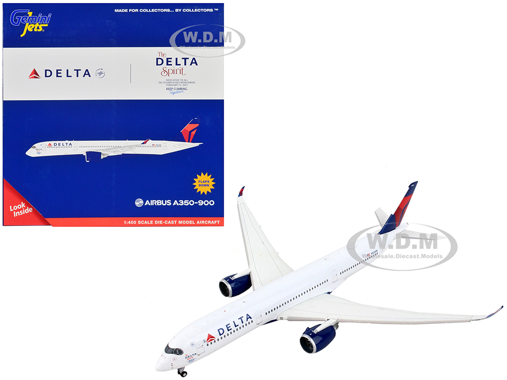 Airbus A350-900 Commercial Aircraft with Flaps Down Delta Air Lines White with Blue and Red Tail 1/400 Diecast Model Airplane by GeminiJets