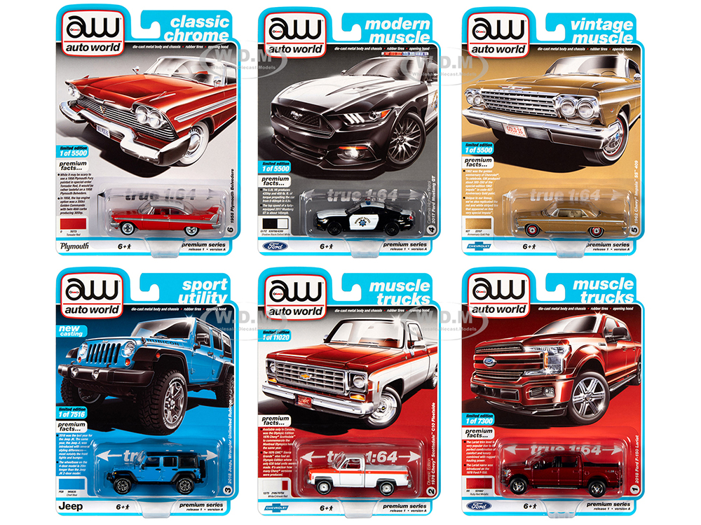 Autoworld Muscle Cars Premium 2020 Release 1 Set A Of 6 Pieces 1/64 Diecast Model Cars By Autoworld