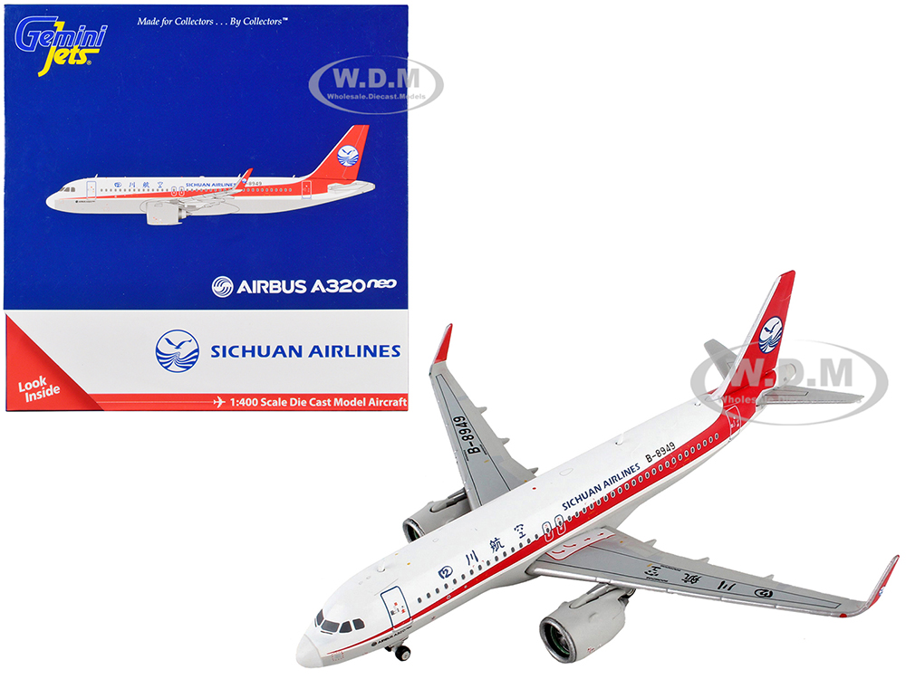 Airbus A320neo Commercial Aircraft "Sichuan Airlines" White with Red Stripes and Tail 1/400 Diecast Model Airplane by GeminiJets