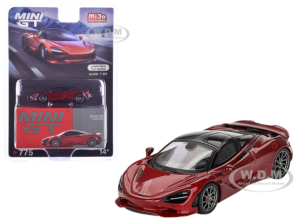 McLaren 750S Amaranth Red Metallic with Black Top Limited Edition to 5040 pieces Worldwide 1/64 Diecast Model Car by Mini GT