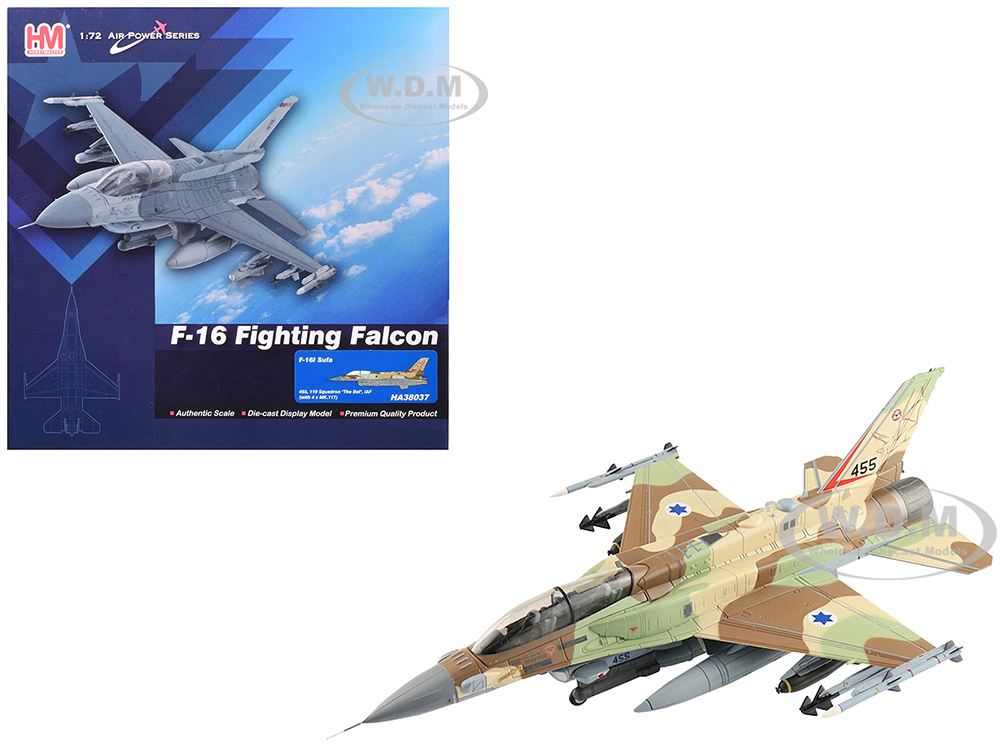 Lockheed F-16I Fighting Falcon Fighter Aircraft 455 Sufa 119 Squadron The Bat Israeli Air Force Air Power Series 1/72 Diecast Model by Hobby Master