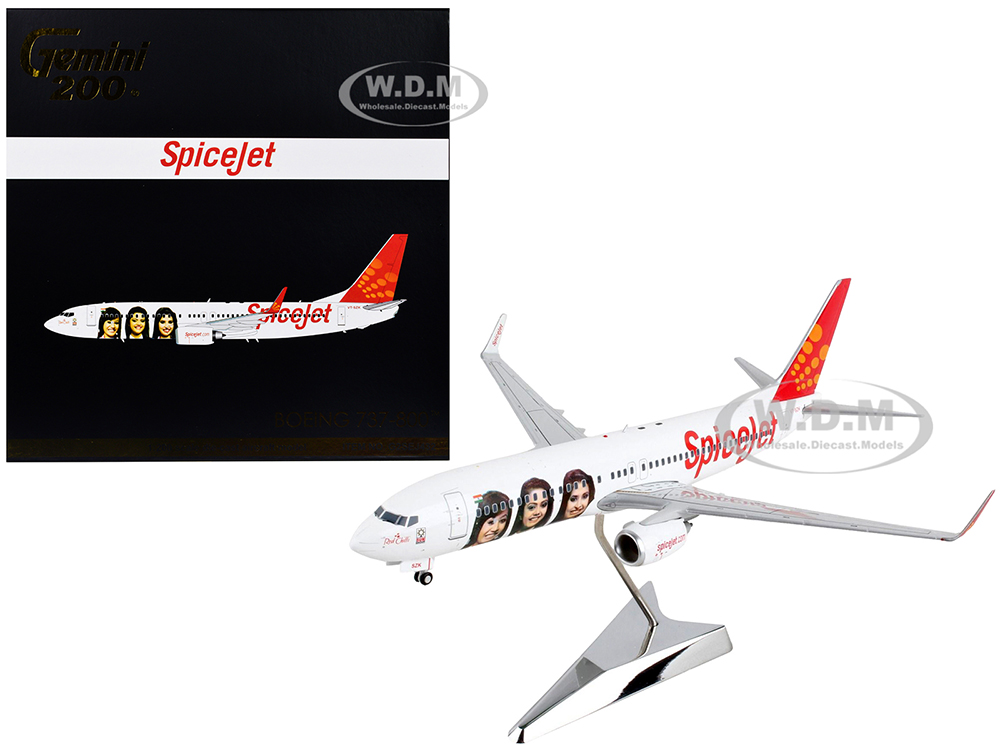 Boeing 737-800 Commercial Aircraft SpiceJet White with Red Tail Gemini 200 Series 1/200 Diecast Model Airplane by GeminiJets
