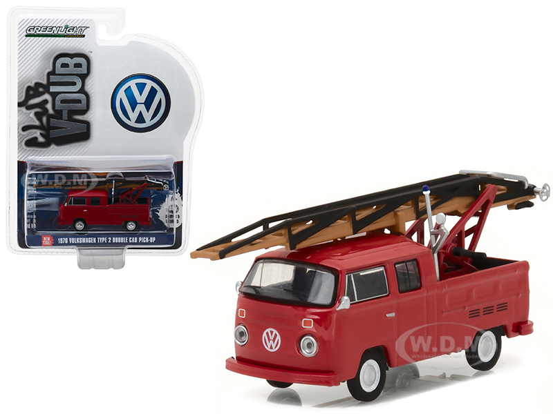 1976 Volkswagen Type 2 Double Cab Pickup Ladder Truck Series 5 Club V-dub 1/64 Diecast Model Car By Greenlight