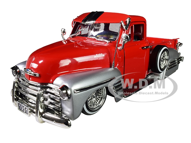 Image of 1951 Chevrolet Lowrider Pickup Truck Red and Silver "Just Trucks" 1/24 Diecast Model Car by Jada
