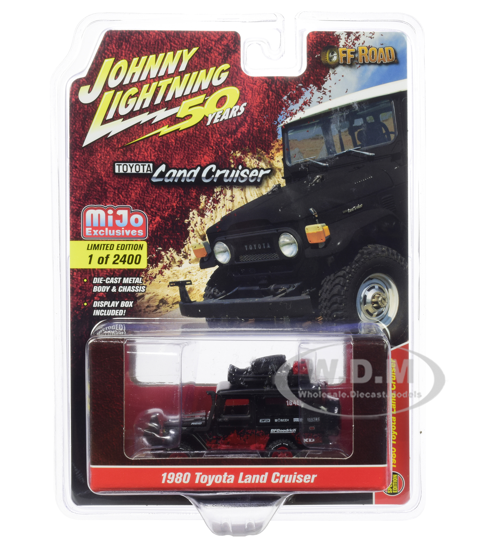 1980 Toyota Land Cruiser Matt Black And Red With Accessories "off-road" "johnny Lightning 50th Anniversary" Limited Edition To 2400 Pieces Worldwide