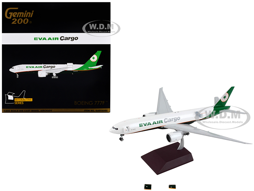 Boeing 777F Commercial Aircraft Eva Air Cargo White with Green Tail Gemini 200 - Interactive Series 1/200 Diecast Model Airplane by GeminiJets