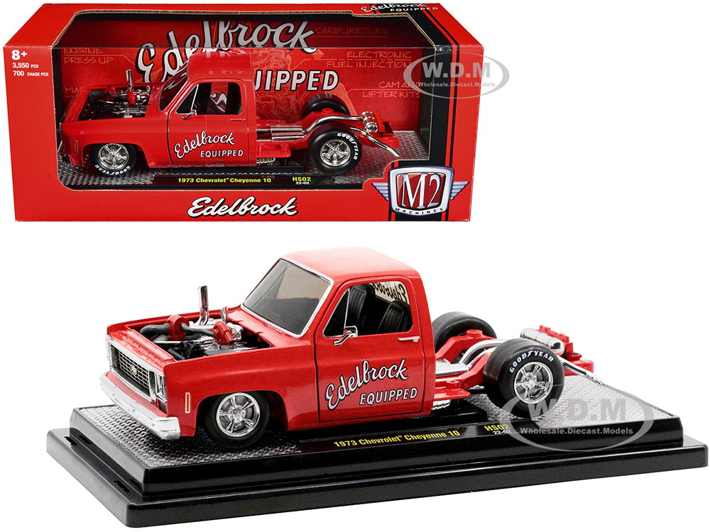 1973 Chevrolet Cheyenne Super 10 Square Body Bedless Truck Bright Red with Graphics "Edelbrock" Limited Edition to 3550 pieces Worldwide 1/24 Diecast