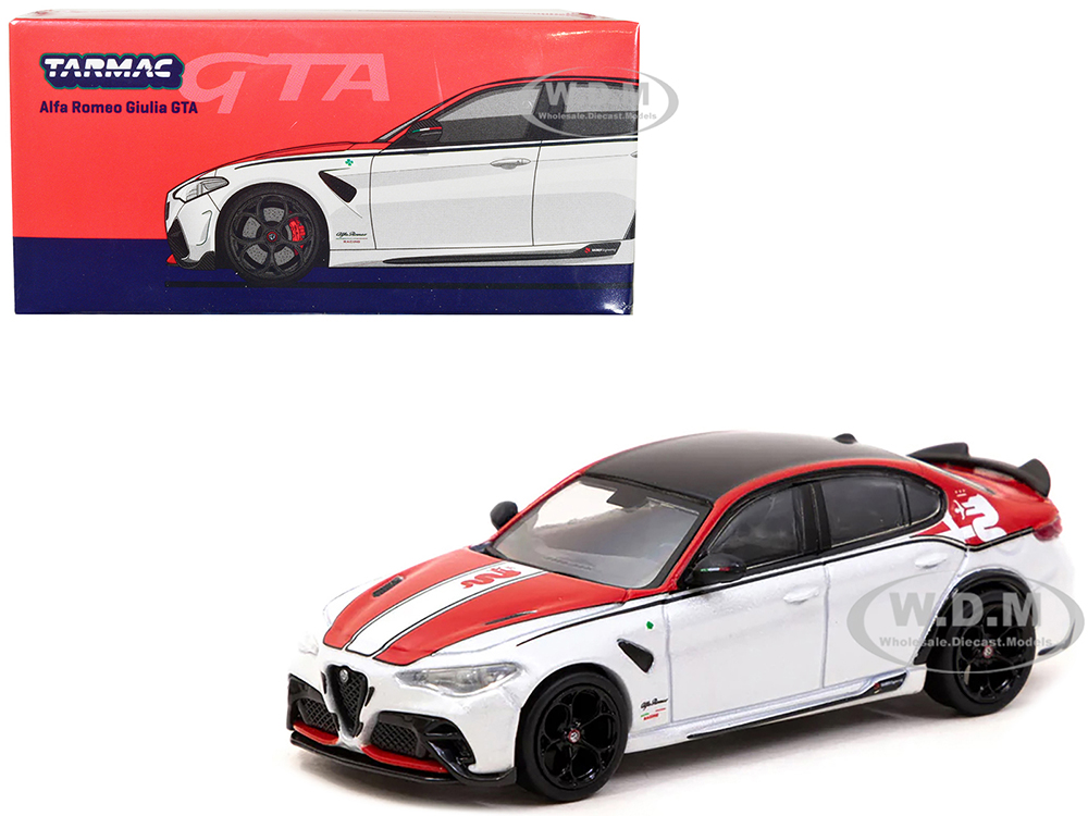 Alfa Romeo Giulia GTA White And Red With Black Top Global64 Series 1/64 Diecast Model By Tarmac Works