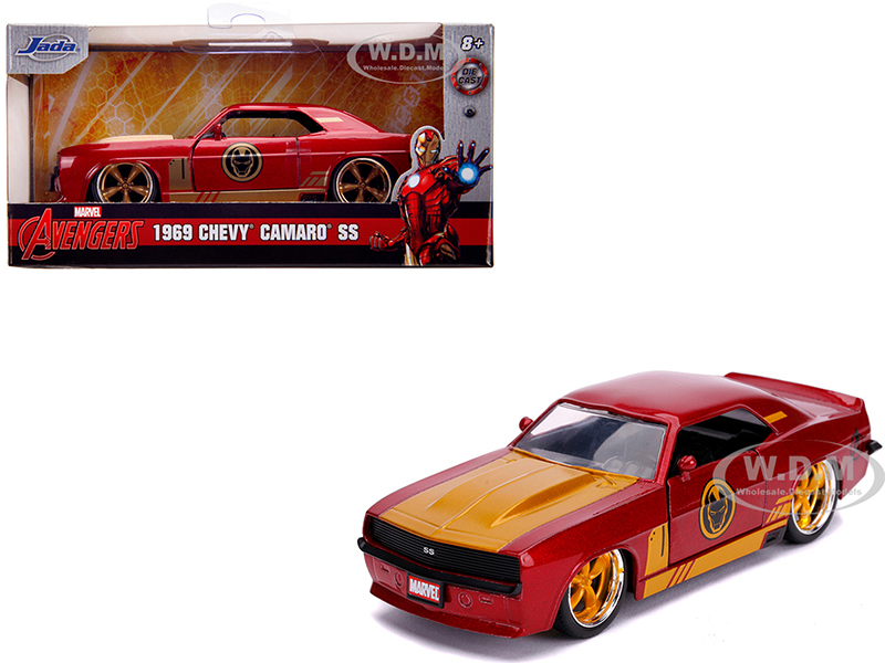 1969 Chevrolet Camaro SS Red Metallic and Gold "Iron Man" "Avengers" "Marvel" Series 1/32 Diecast Model Car by Jada