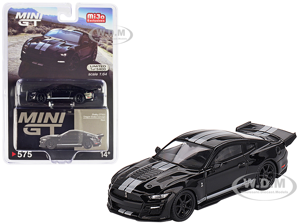 Shelby GT500 Dragon Snake Concept Black with Gray Stripes Limited Edition to 5400 pieces Worldwide 1/64 Diecast Model Car by Mini GT