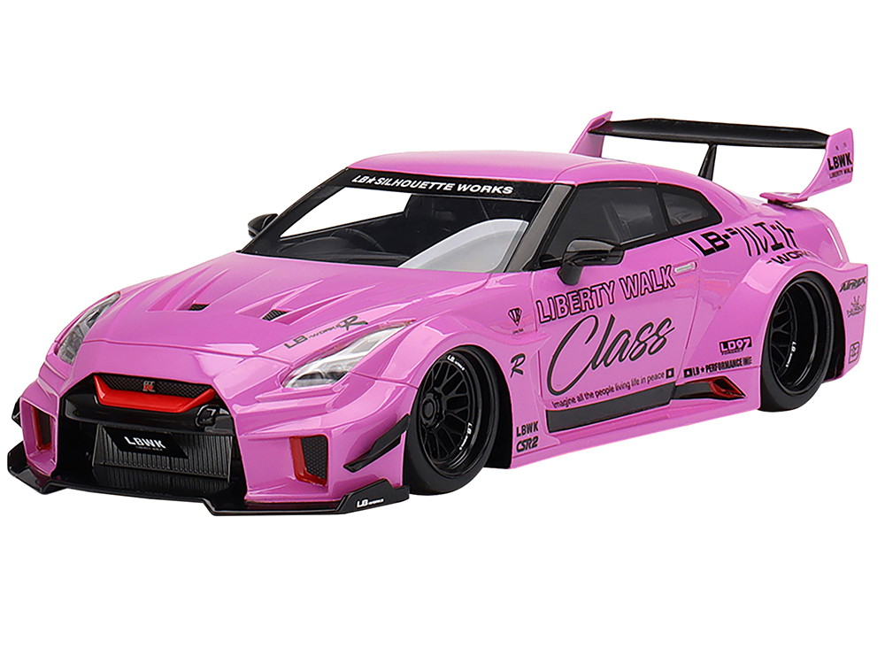 Nissan 35GT-RR Ver. 1 LB-Silhouette Works GT RHD (Right Hand Drive) Class Pink with Graphics 1/18 Model Car by Top Speed