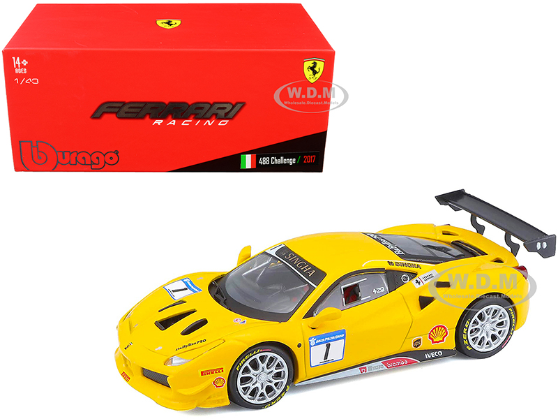 2017 Ferrari 488 Challenge 1 Yellow 1/43 Diecast Model Car by Bburago