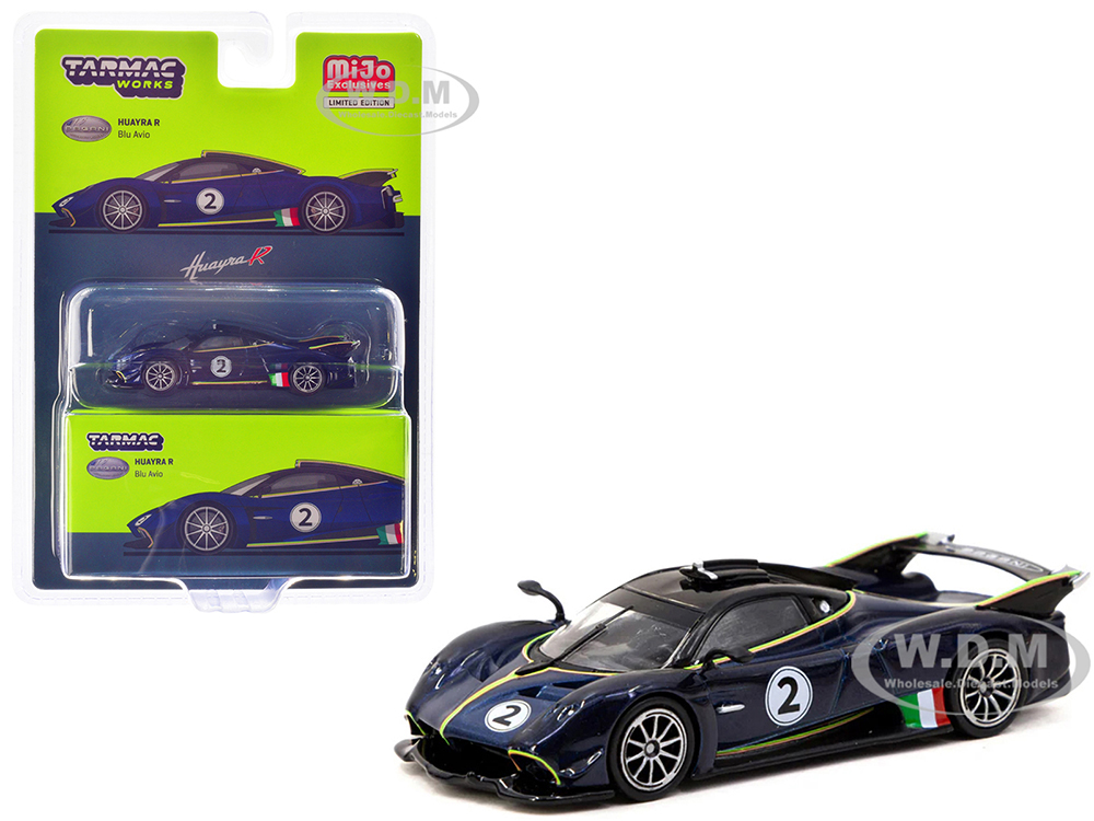 Pagani Huayra R #2 Blu Avio Blue Metallic with Black Top Global64 Series 1/64 Diecast Model by Tarmac Works