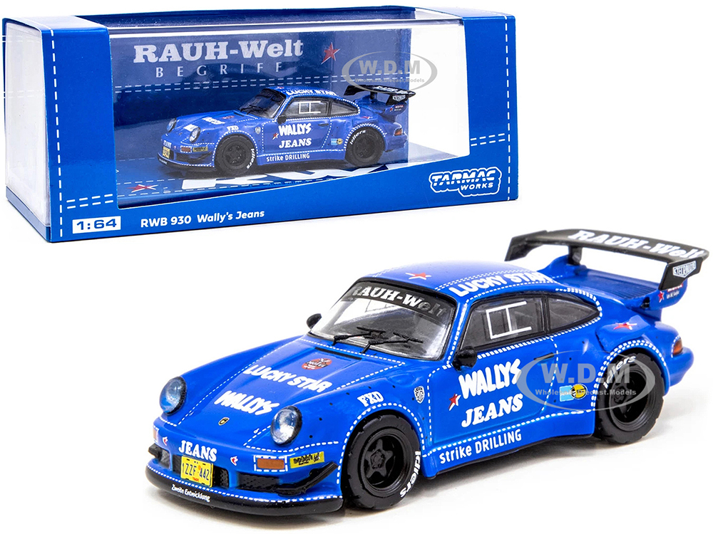 Image of Porsche RWB 930 "Wallys Jeans" Blue "RAUH-Welt BEGRIFF" 1/64 Diecast Model Car by Tarmac Works