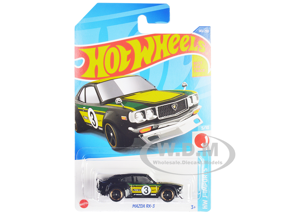 Mazda RX-3 3 Black and Yellow with Green Stripes "HW J-Imports" Series Diecast Model Car by Hot Wheels
