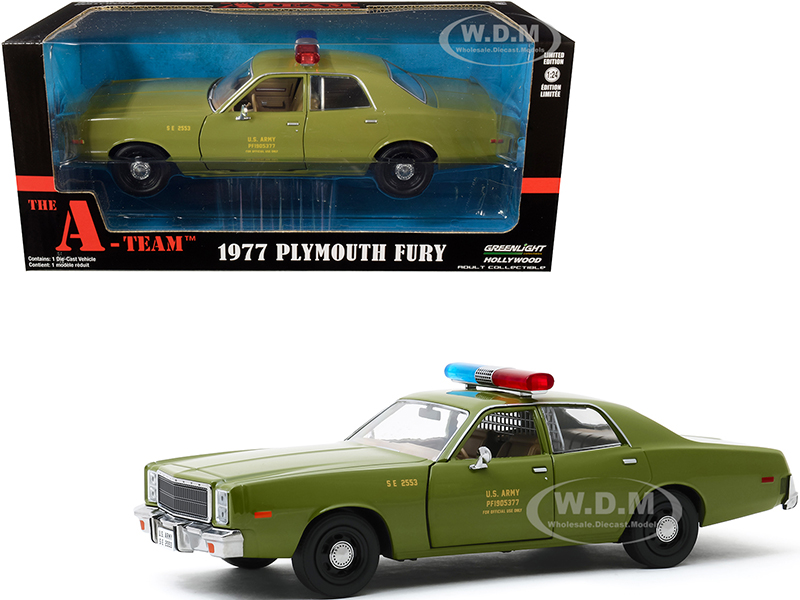 1977 Plymouth Fury U.S. Army Police Army Green The A-Team (1983-1987) TV Series 1/24 Diecast Model Car by Greenlight