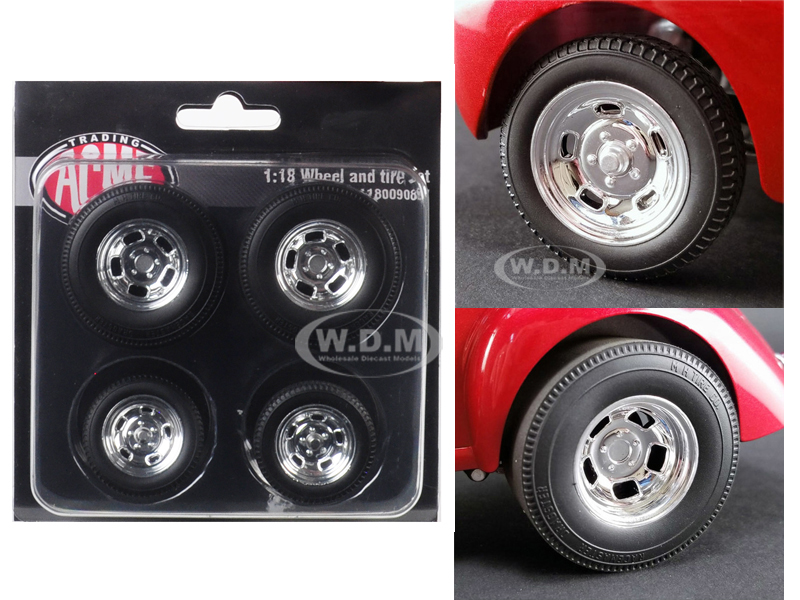 Polished Drag Wheels And Tires 4 Pcs Set From 1941 Gasser 1/18 By Acme