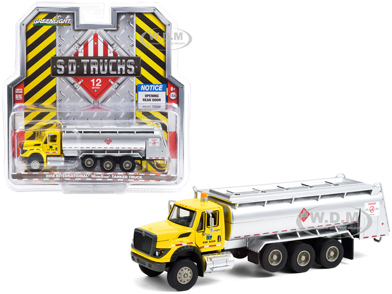 2018 International WorkStar Tanker Truck Yellow and Silver PennDOT (Pennsylvania Department of Transportation) S.D. Trucks Series 12 1/64 Diecast Model by Greenlight