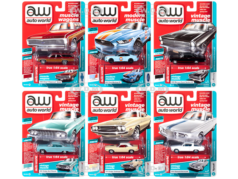 Autoworld Muscle Cars Premium 2019 Release 3 Set A Of 6 Cars 1/64 Diecast Models By Autoworld