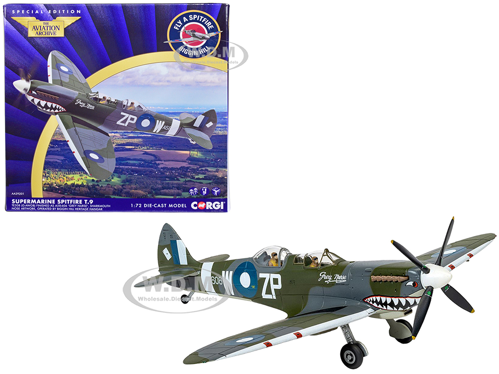 Supermarine Spitfire T.9 TE308 Fighter Aircraft Grey Nurse Biggin Hill Heritage Hangar The Aviation Archive Series 1/72 Diecast Model by Corgi